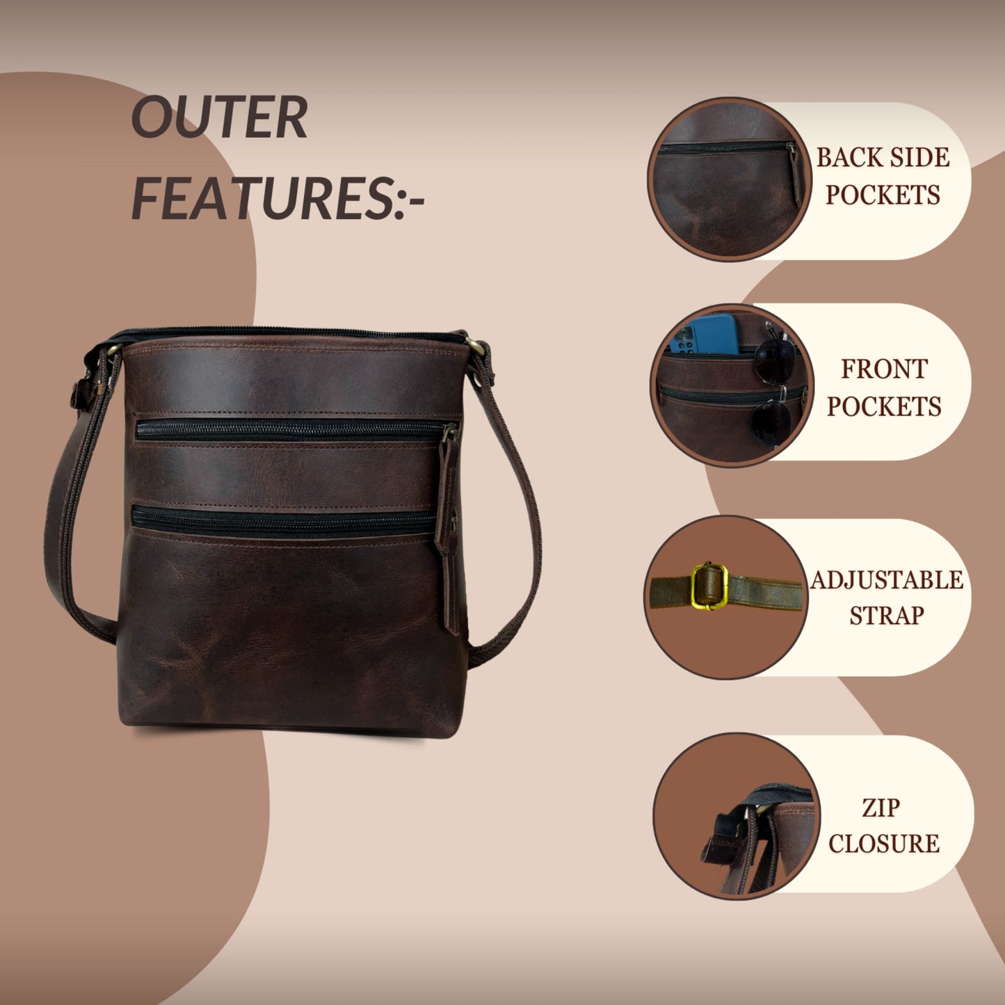 Leather Crossbody Handbag Unisex Hobo Bag Vintage Small Sling Crossover Bag