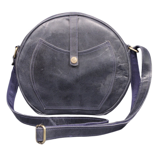 Crossbody Purse Buffalo Leather Hobo Women Semi Circle Zipper Blue Bag