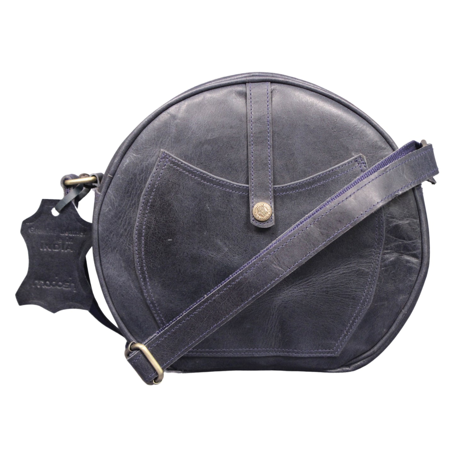 Crossbody Purse Buffalo Leather Hobo Women Semi Circle Zipper Blue Bag