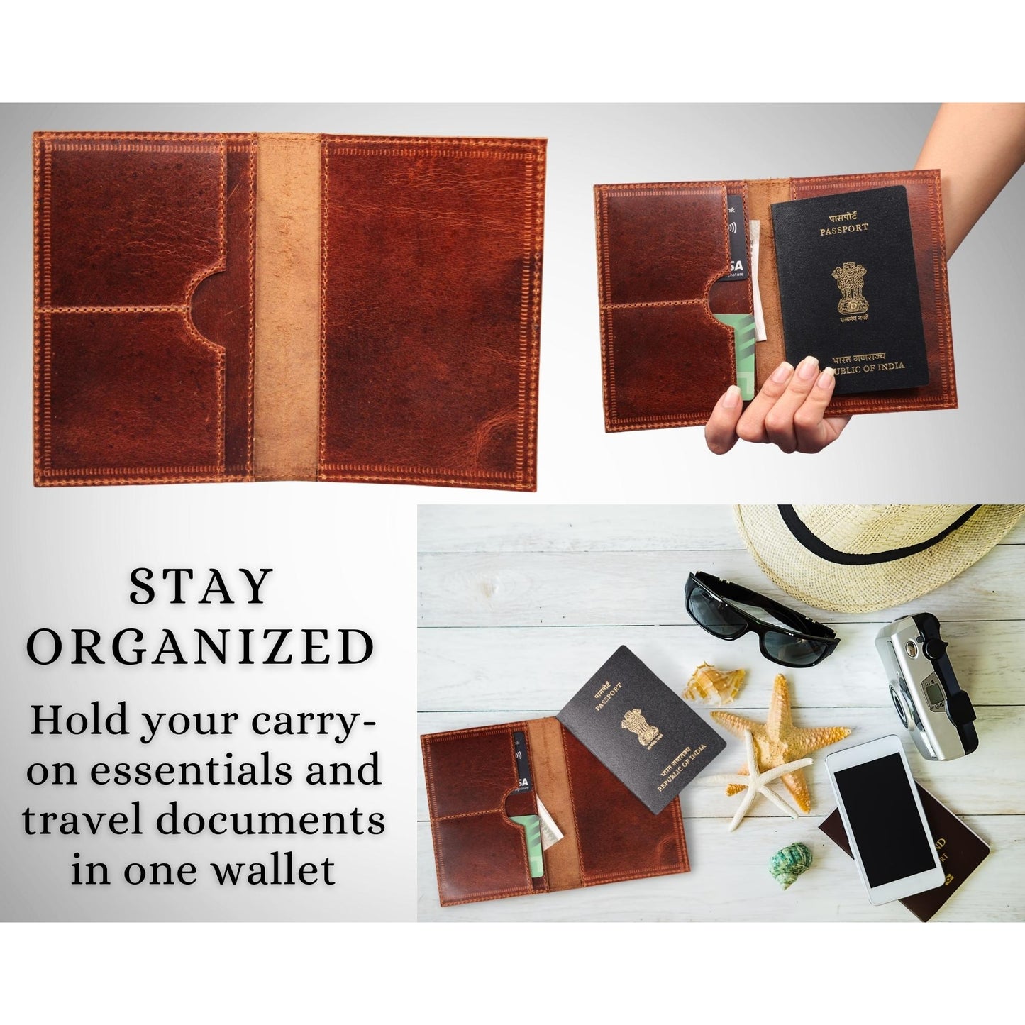 Passport Holder Buffalo Hide Travel Wallet Card ID Brown RFID Blocking Cover
