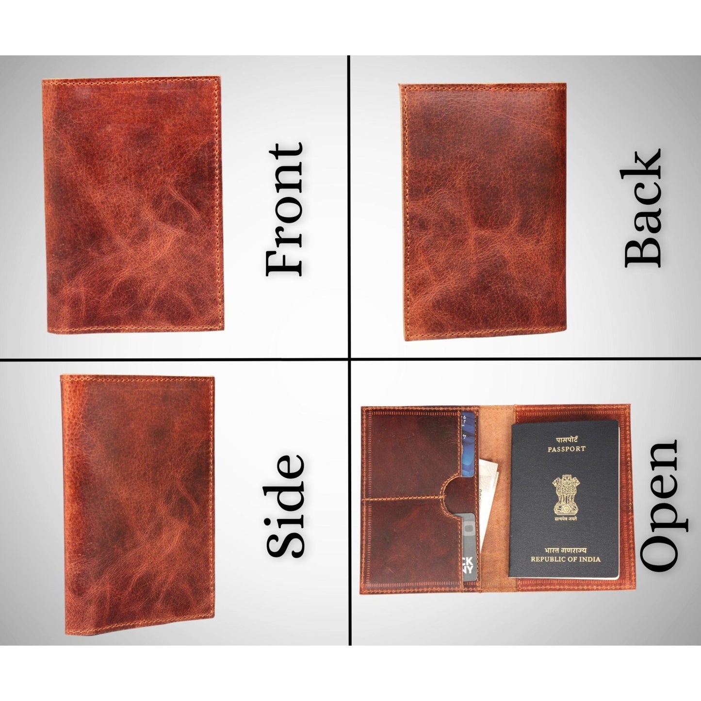 Passport Holder Buffalo Hide Travel Wallet Card ID Brown RFID Blocking Cover