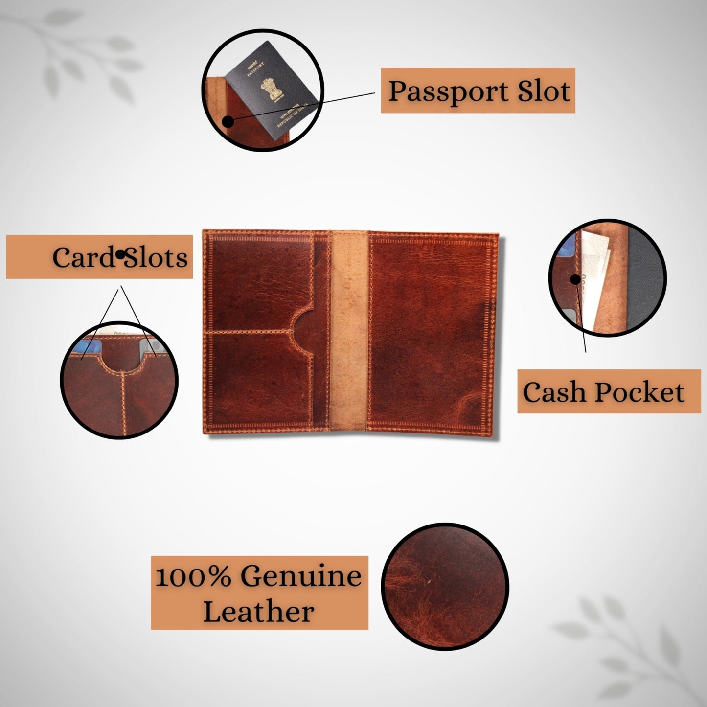 Passport Holder Buffalo Hide Travel Wallet Card ID Brown RFID Blocking Cover