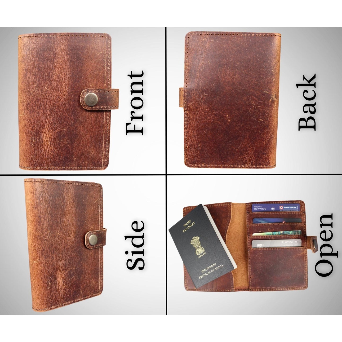 Genuine Leather Passport Cover RFID Blocking Card Holder Brown Travel Wallet