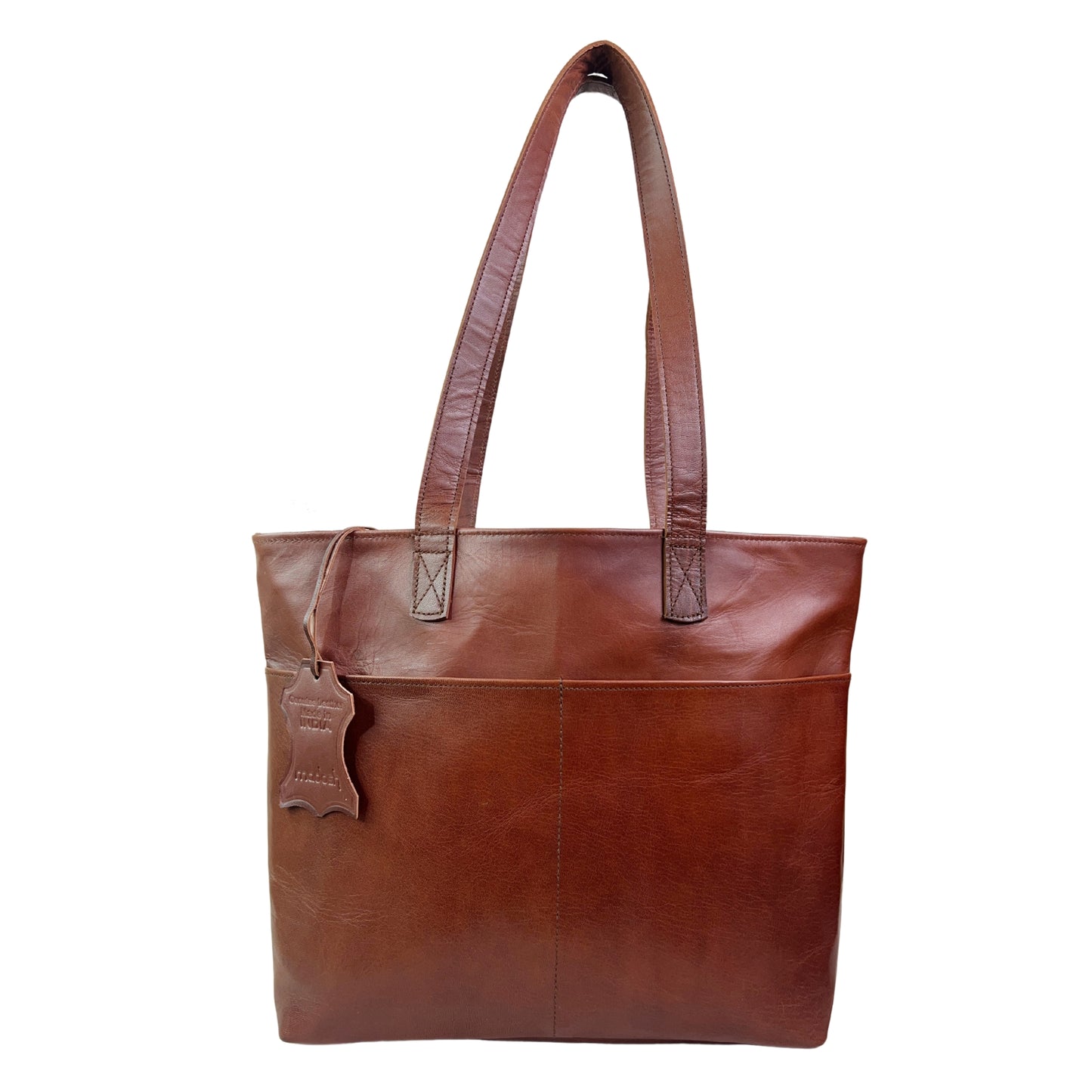 Madosh Brown Genuine Leather Tote Bag for Women - 15 inch Laptop Work Bag Shoulder Handbag & Purse with Multiple Pockets