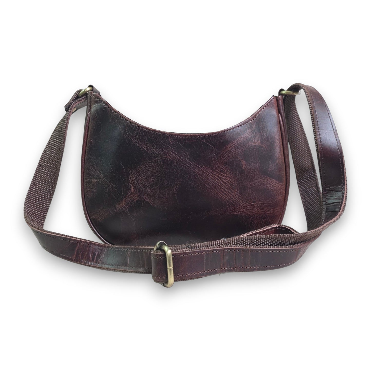 Madosh Genuine Leather Half Moon Crossbody Bag for Women – Small Crescent Shoulder Purse, Minimalist dark Brown Handbag