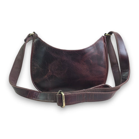 Madosh Genuine Leather Half Moon Crossbody Bag for Women – Small Crescent Shoulder Purse, Minimalist dark Brown Handbag