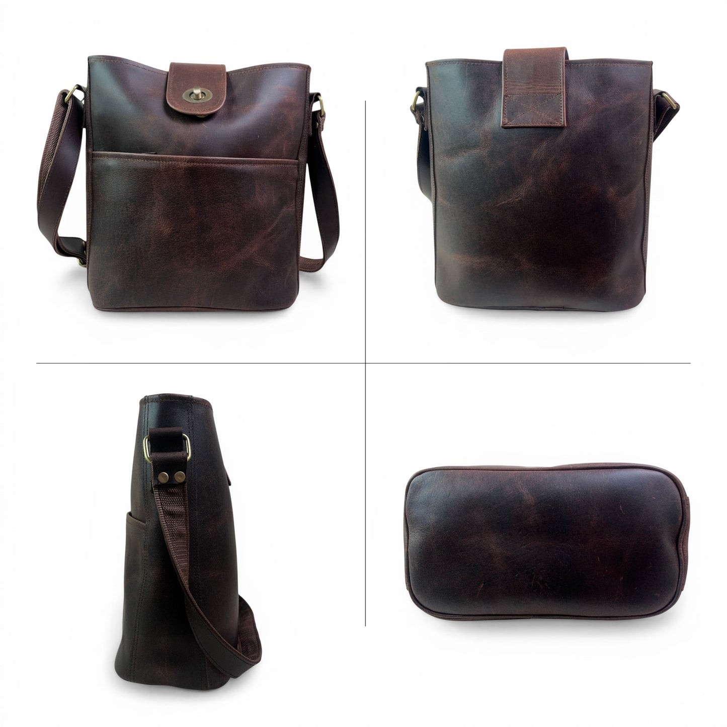 Genuine Leather Brown Crossbody Sling Bag for Women – Handcrafted Shoulder Satchel with Adjustable Strap, Magnetic & Zipper Closure – Stylish Purse for Travel, Work, Office, Daily Use