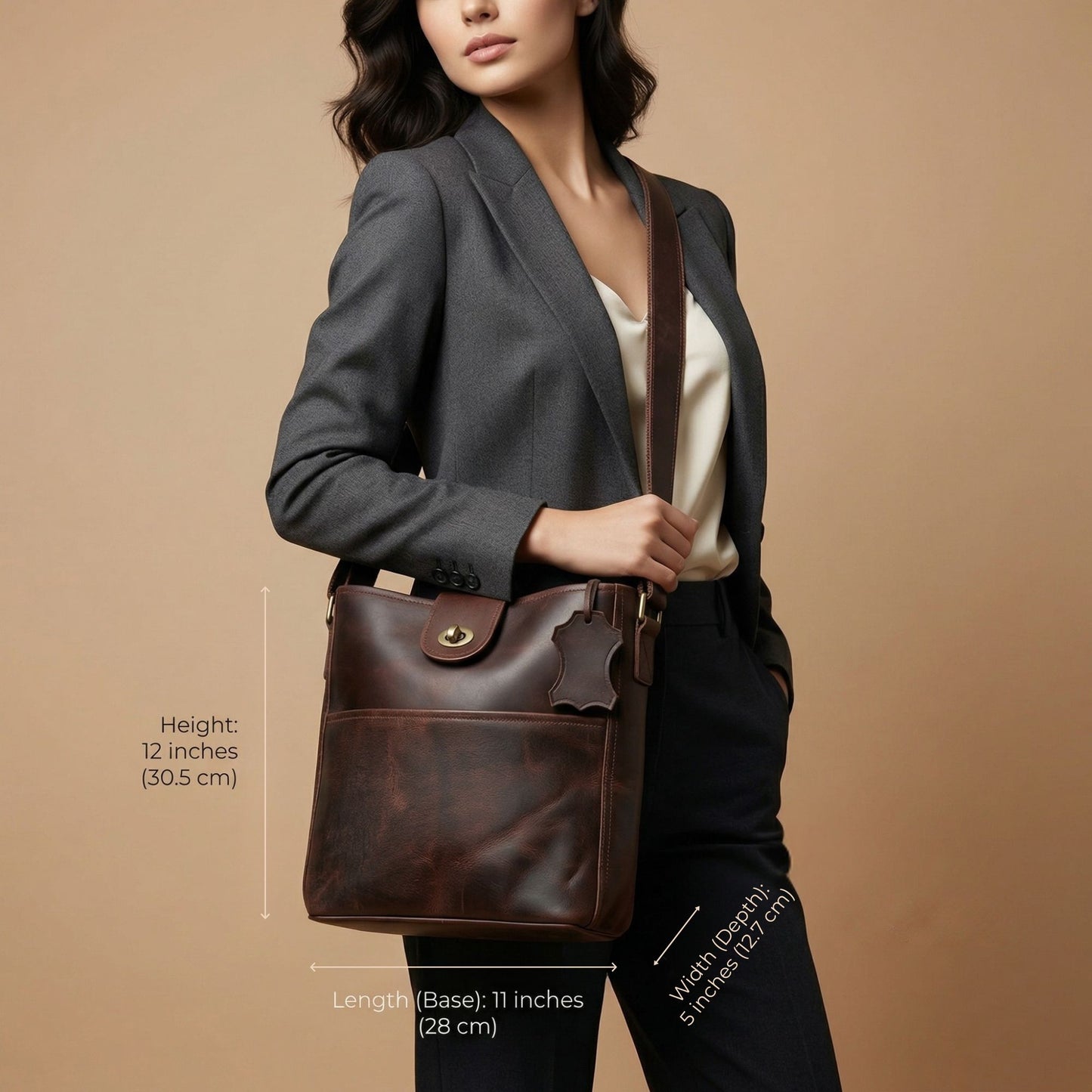 Genuine Leather Brown Crossbody Sling Bag for Women – Handcrafted Shoulder Satchel with Adjustable Strap, Magnetic & Zipper Closure – Stylish Purse for Travel, Work, Office, Daily Use