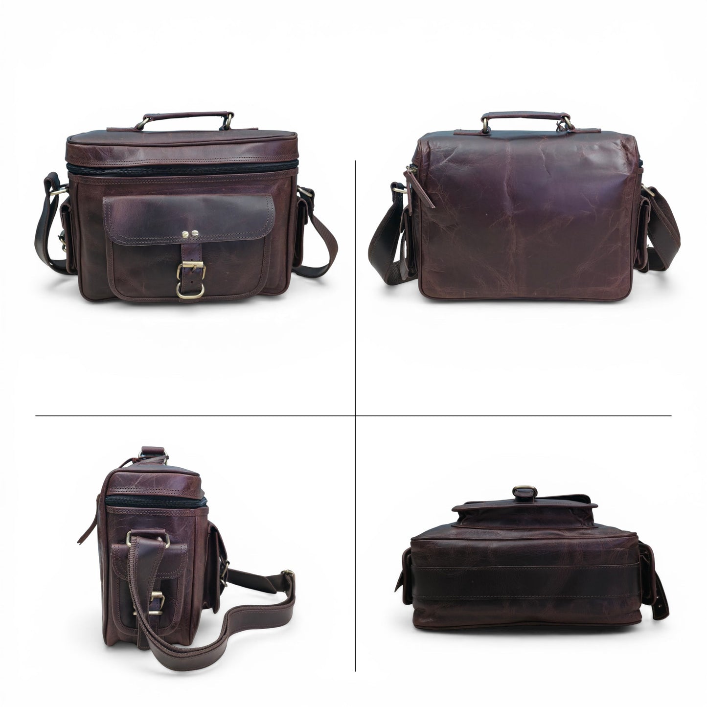 Madosh -Genuine Brown Leather DSLR Camera Bag | Camera Shoulder Messenger Bag Case| Photographer’s DSLR Crossbody Handbag | Camera Carry Top Handle shoulder Bag | Camera Case Bag