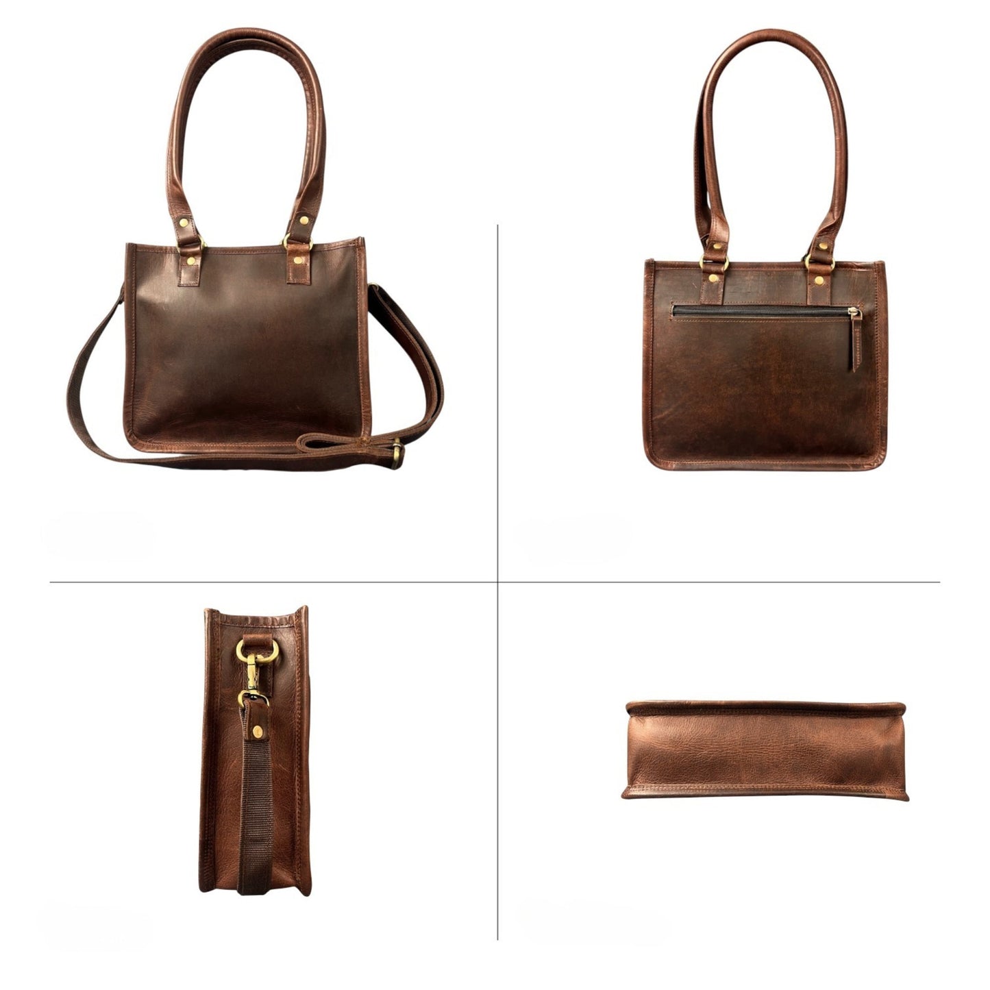 Madosh, Genuine Leather Top Handle Brown Tote Bag Medium Crossbody Sling Satchels Handbags for Women