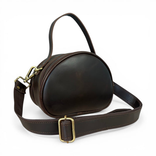 Madosh, Genuine Leather Brown Small Semi-Circle Shoulder Crossbody Bag with Top Handle Satchel Handbag for women.