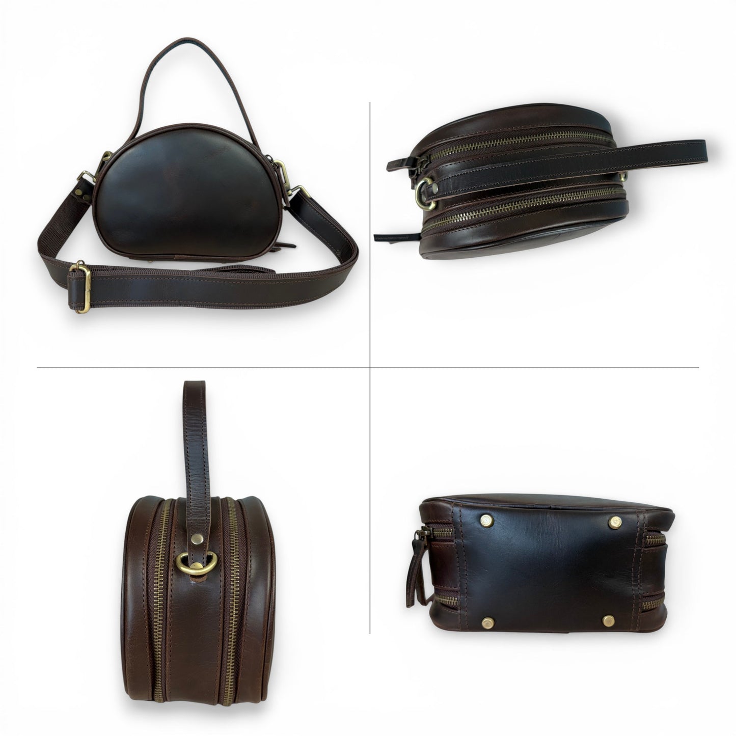 Madosh, Genuine Leather Brown Small Semi-Circle Shoulder Crossbody Bag with Top Handle Satchel Handbag for women.