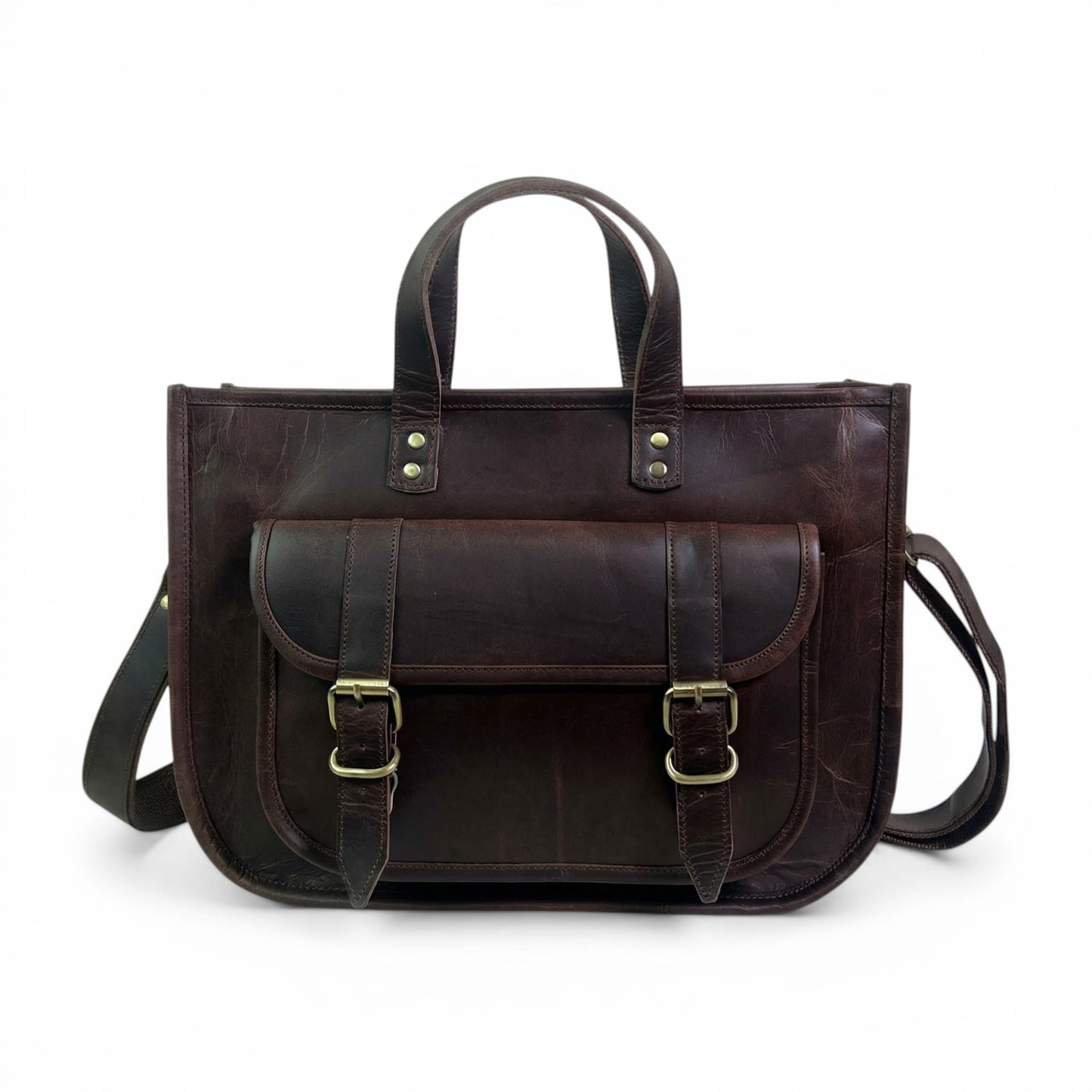 Madosh Genuine Leather Laptop Bag for Women – 15 Inch Tote & Briefcase with Shoulder Strap, Work Office Handbag, Messenger Laptop Bag– Brown