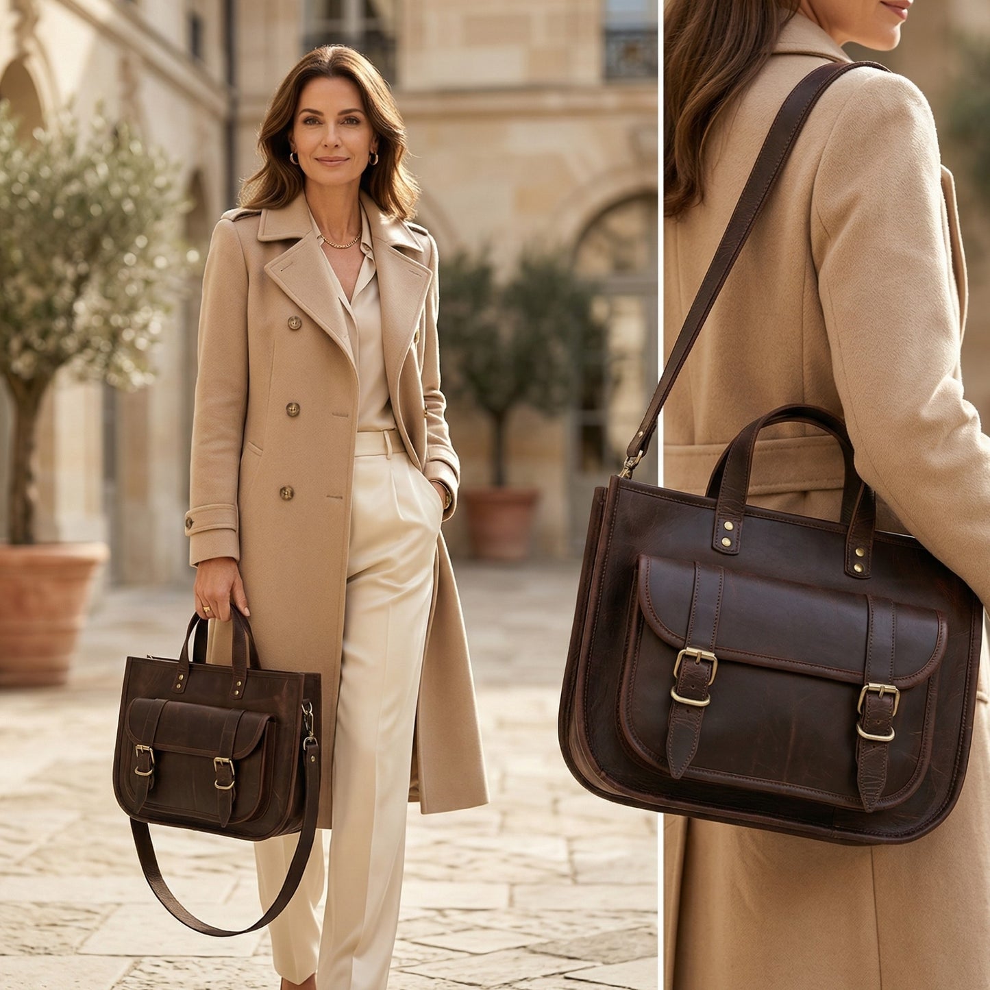 Madosh Genuine Leather Laptop Bag for Women – 15 Inch Tote & Briefcase with Shoulder Strap, Work Office Handbag, Messenger Laptop Bag– Brown