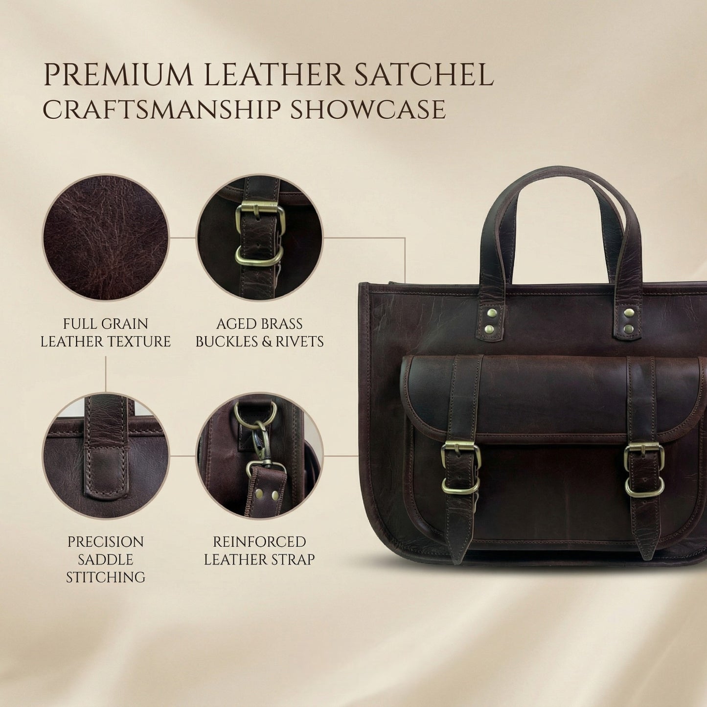 Madosh Genuine Leather Laptop Bag for Women – 15 Inch Tote & Briefcase with Shoulder Strap, Work Office Handbag, Messenger Laptop Bag– Brown