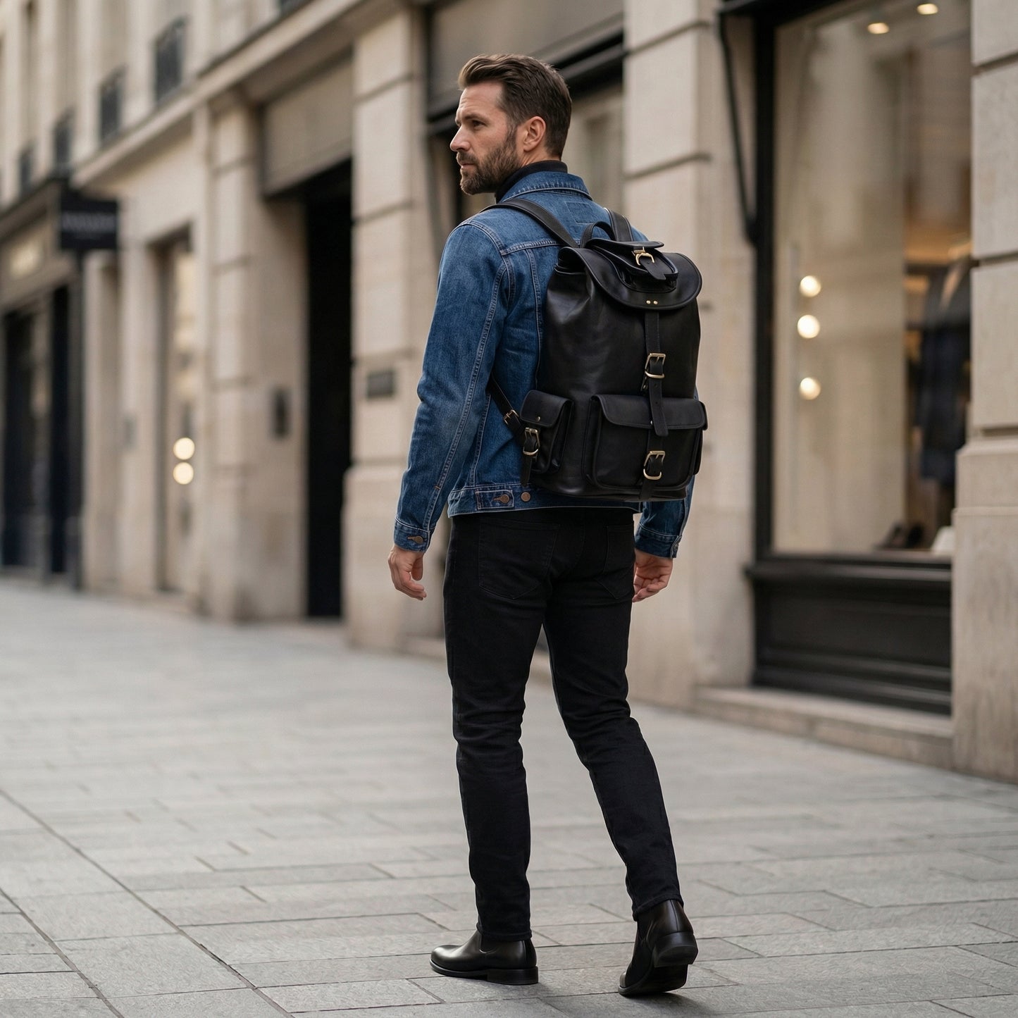 MADOSH Genuine Leather Backpack for Men – Vintage Black Leather Rucksack, Travel Hiking Camping Bag,Backpack with Multiple Pockets & Adjustable Straps. Terra Series (Ranger)