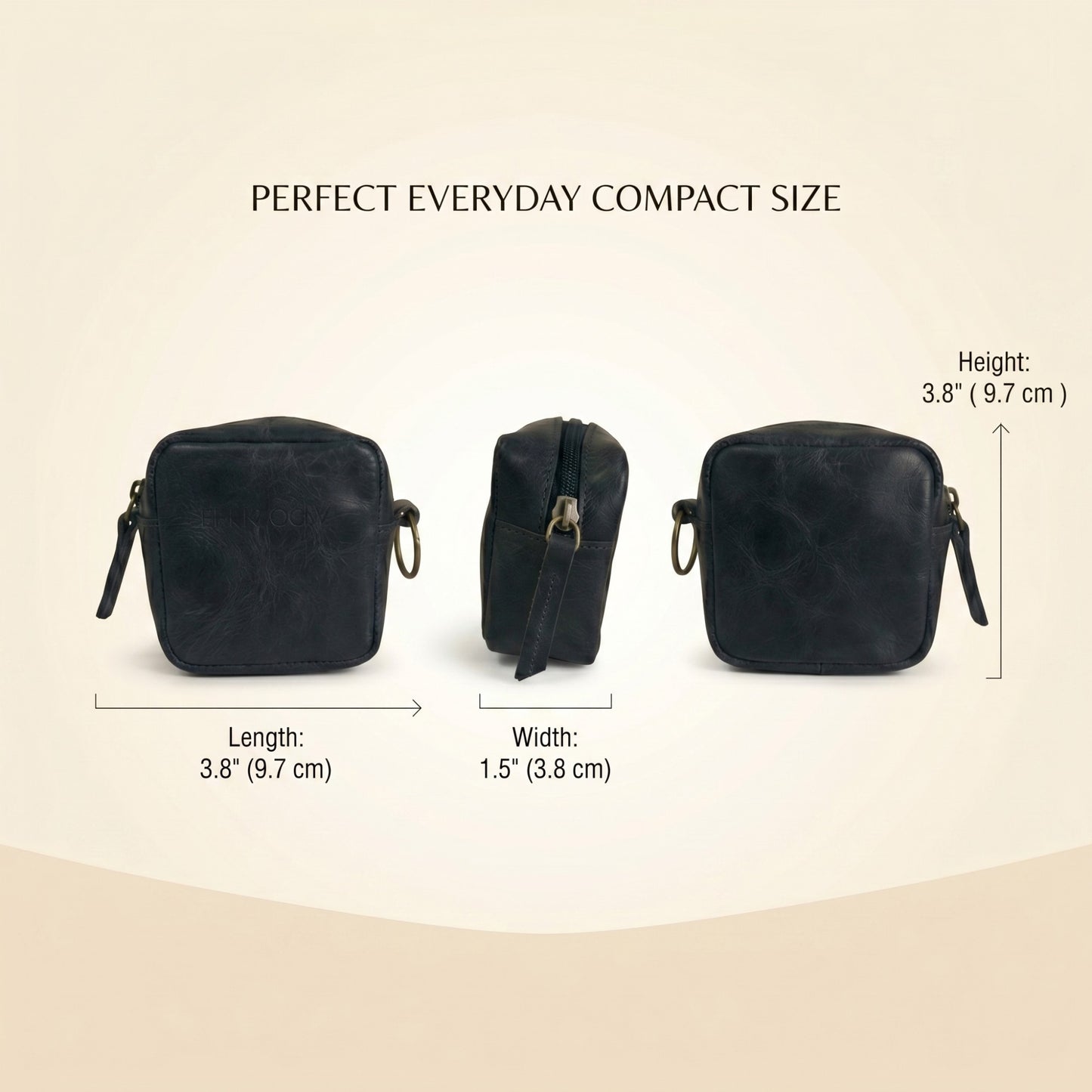 Genuine Leather Small Pouch with Zipper, Compact Key Holder Case with Brass Clip, Mini Storage Bag for Coins, Earbuds and Small Essentials (Black)