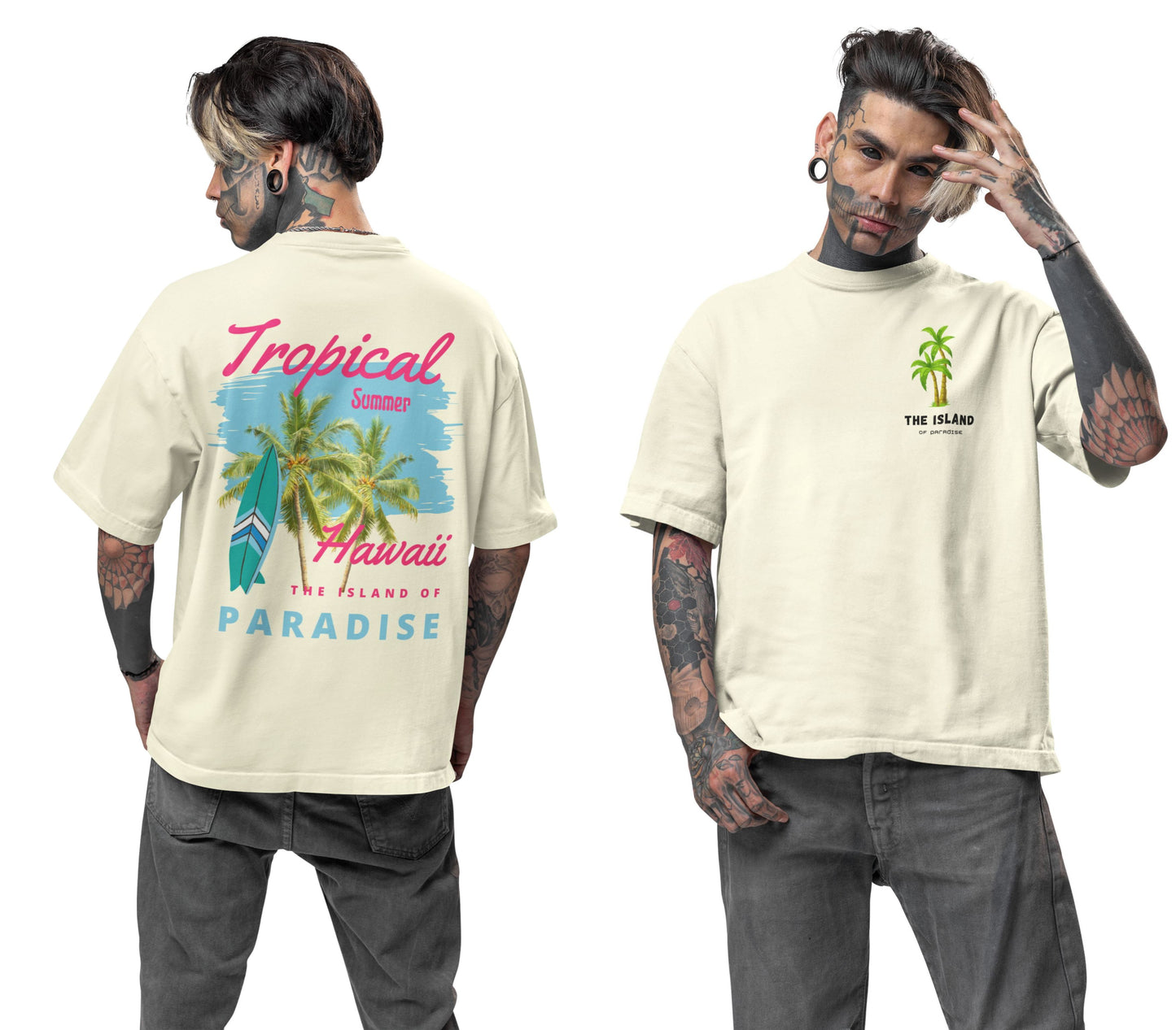 Oversized Drop Shoulder Graphic Printed Half Sleeve T-Shirt for Men | Round Neck t-Shirt 100% Cotton (240gsm) | Beach Wear Tshirt (IN, Alpha, L, Plus, Off White)