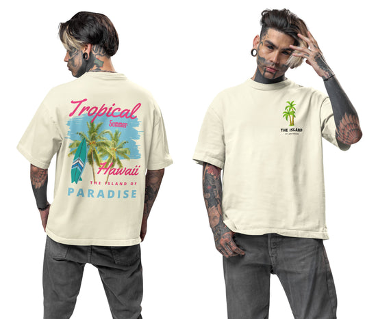 Oversized Drop Shoulder Graphic Printed Half Sleeve T-Shirt for Men | Round Neck t-Shirt 100% Cotton (240gsm) | Beach Wear Tshirt (IN, Alpha, L, Plus, Off White)