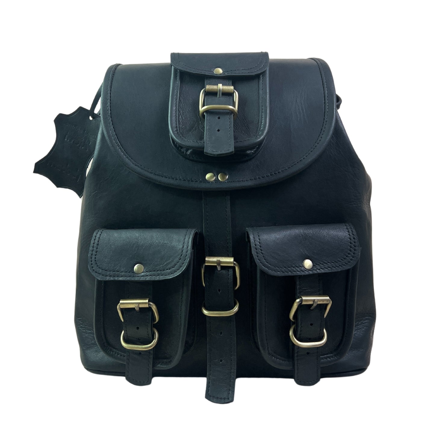 Black Genuine Leather Laptop Backpack Sports Hiking Daypacks Carryall Rucksack Casual Shoulder Bookbag