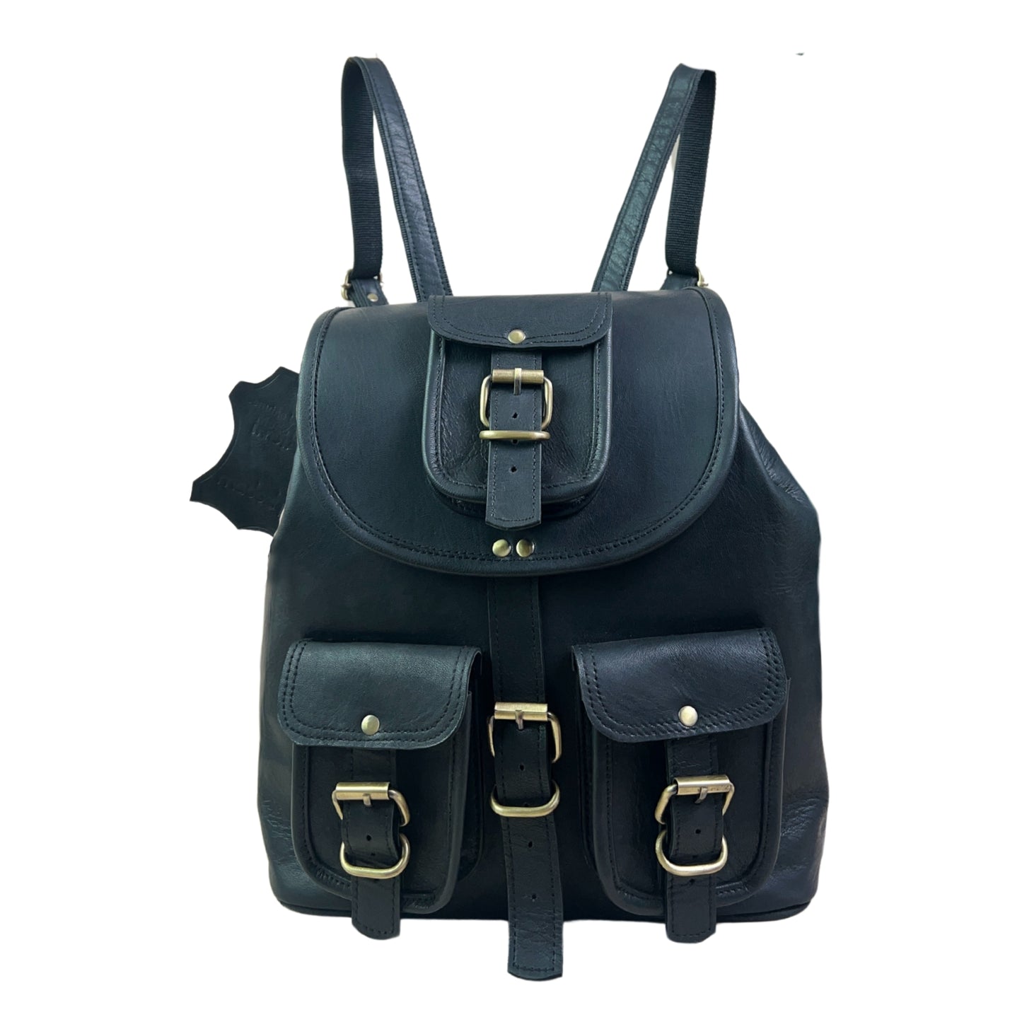 Black Genuine Leather Laptop Backpack Sports Hiking Daypacks Carryall Rucksack Casual Shoulder Bookbag