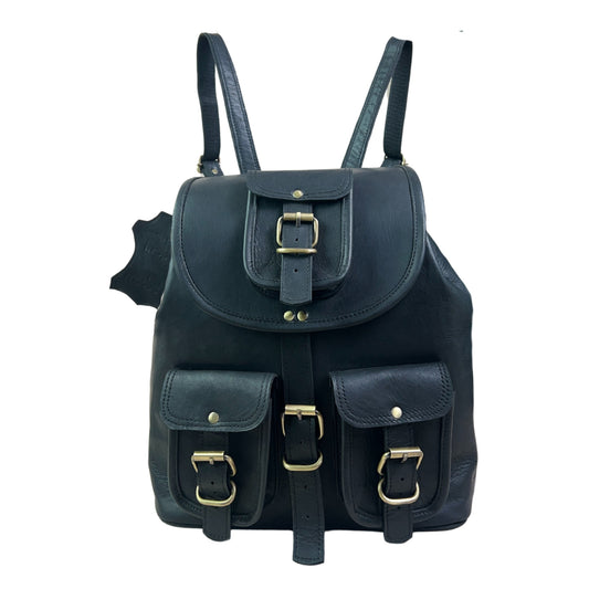 Black Genuine Leather Laptop Backpack Sports Hiking Daypacks Carryall Rucksack Casual Shoulder Bookbag