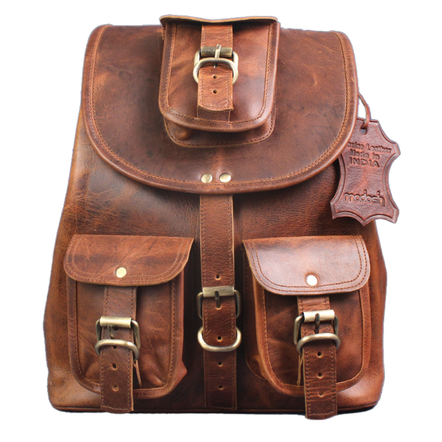 Brown Genuine Leather Laptop Backpack Sports Hiking Daypacks Carryall Rucksack Casual Shoulder Bookbag