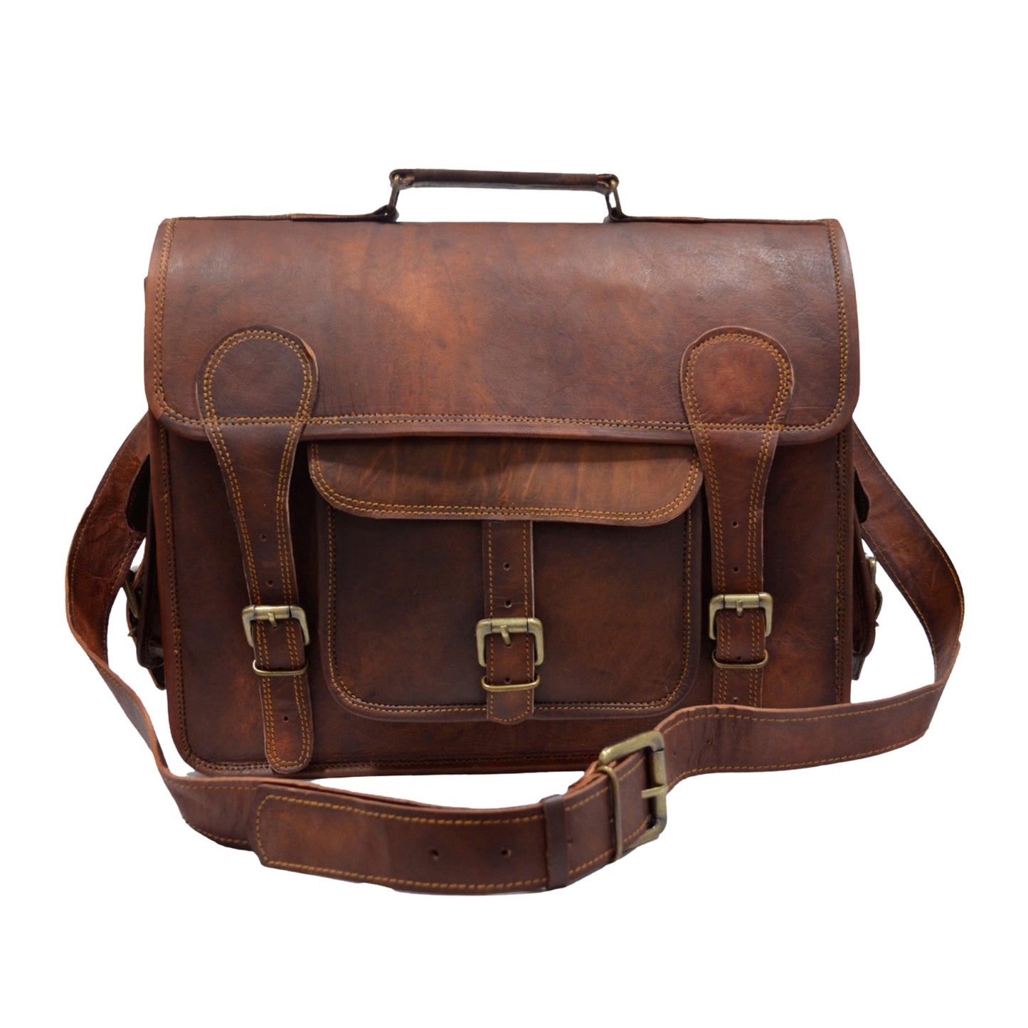 Brown Carryall Genuine Leather Office Laptop Camera Lens KIt Photography Bag