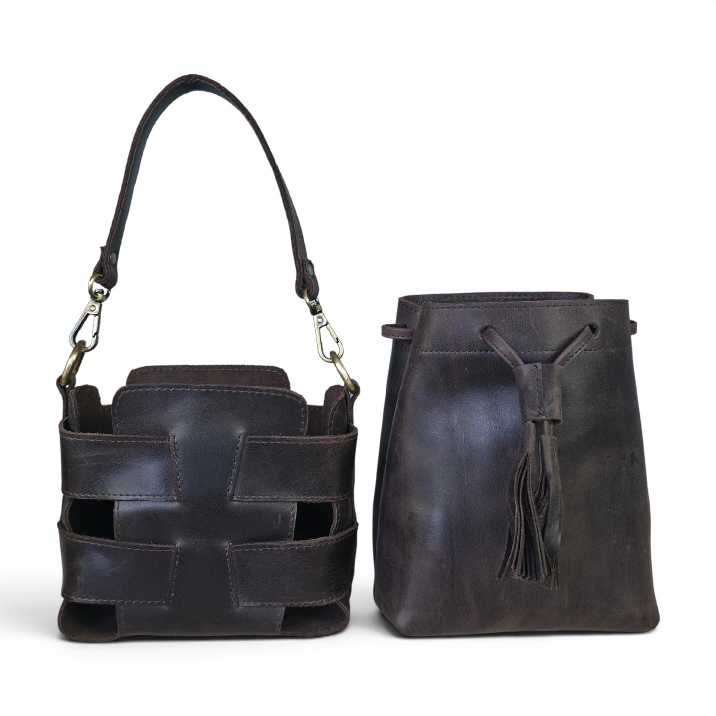 Women's Genuine Leather Bucket Bag  Crossbody Brown bag Cocoon collection