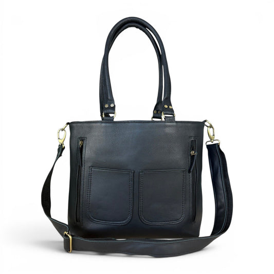 Madosh Women's Genuine Leather Tote Bag | Multi-Pocket Shoulder Bag | Adjustable & Detachable Strap | Elegant Everyday Handbag for Work & Travel (Black)