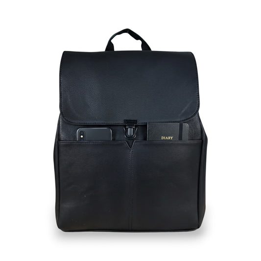 Madosh Black Genuine Leather Unisex Backpack Casual Travel Rucksack Daypack