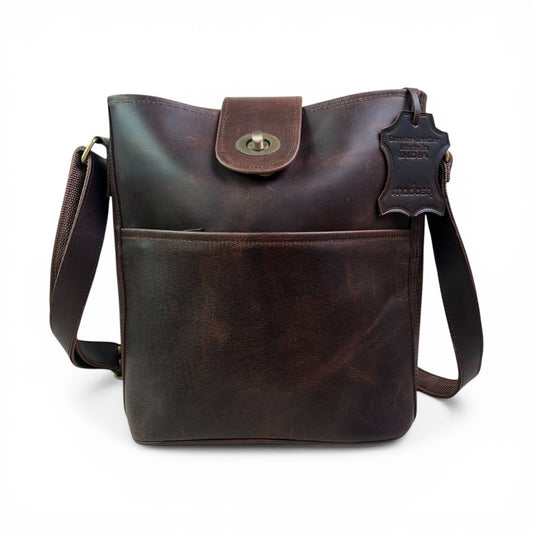 Genuine Leather Brown Crossbody Sling Bag for Women – Handcrafted Shoulder Satchel with Adjustable Strap, Magnetic & Zipper Closure – Stylish Purse for Travel, Work, Office, Daily Use