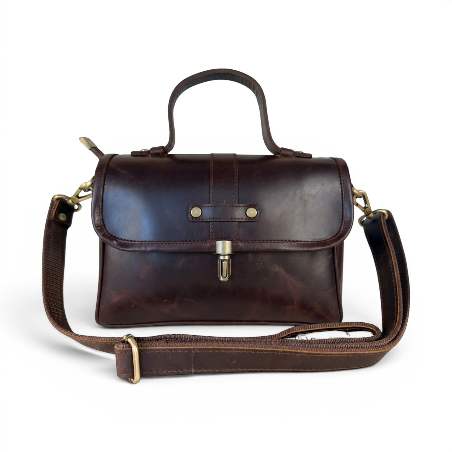 Womens Genuine Leather Crossbody Satchel Shoulder Bag Brown ELARA