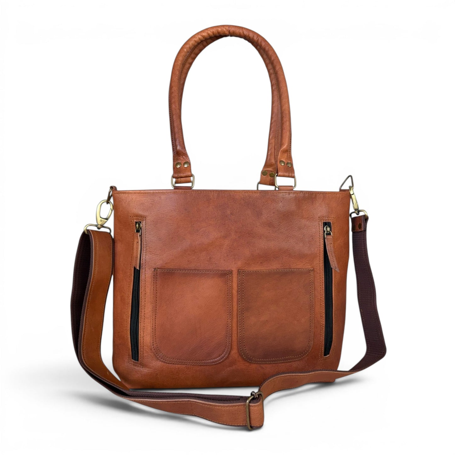 Womens Genuine Leather Brown Tote Shoulder Crossbody Handbag