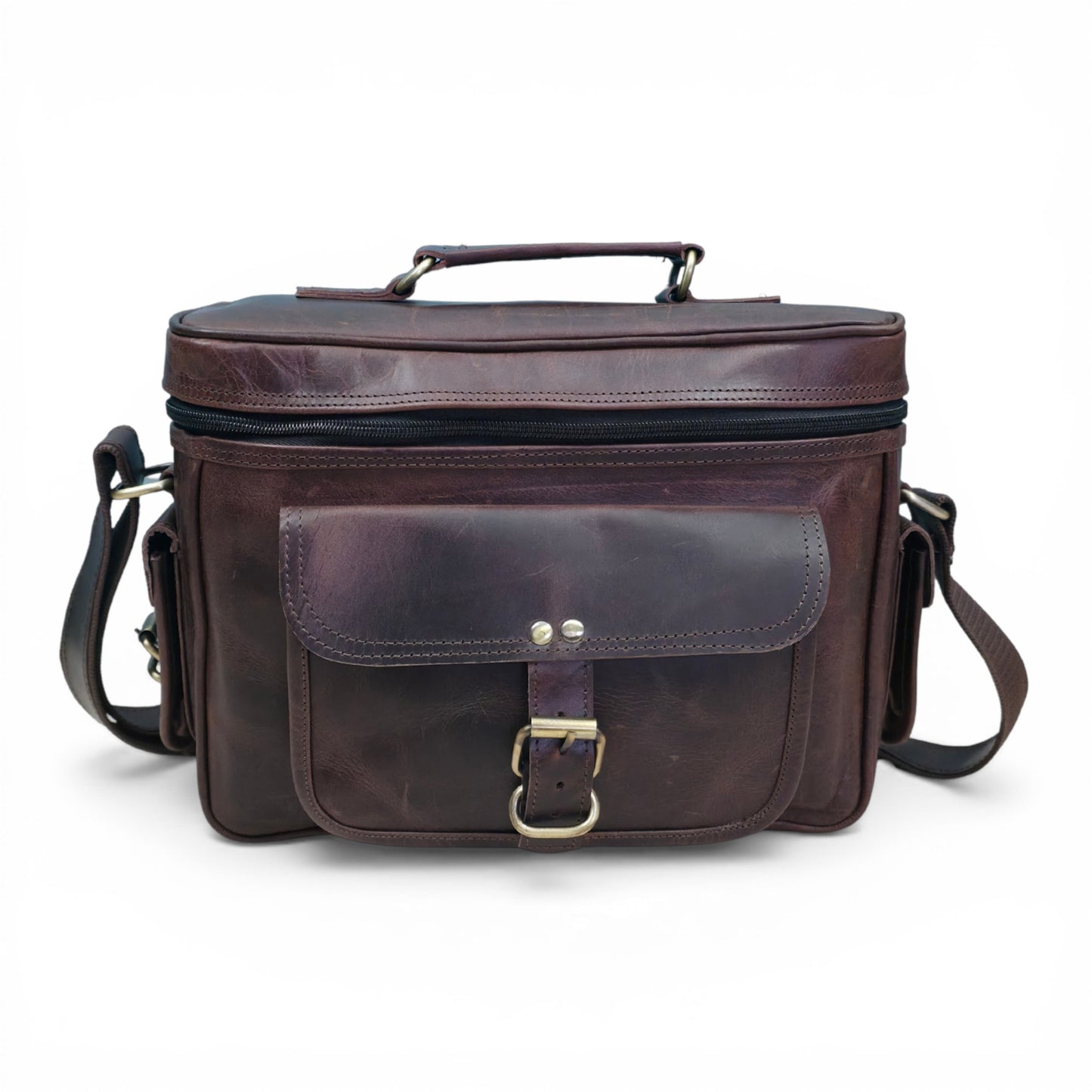 Madosh -Genuine Brown Leather DSLR Camera Bag | Camera Shoulder Messenger Bag Case| Photographer’s DSLR Crossbody Handbag | Camera Carry Top Handle shoulder Bag | Camera Case Bag