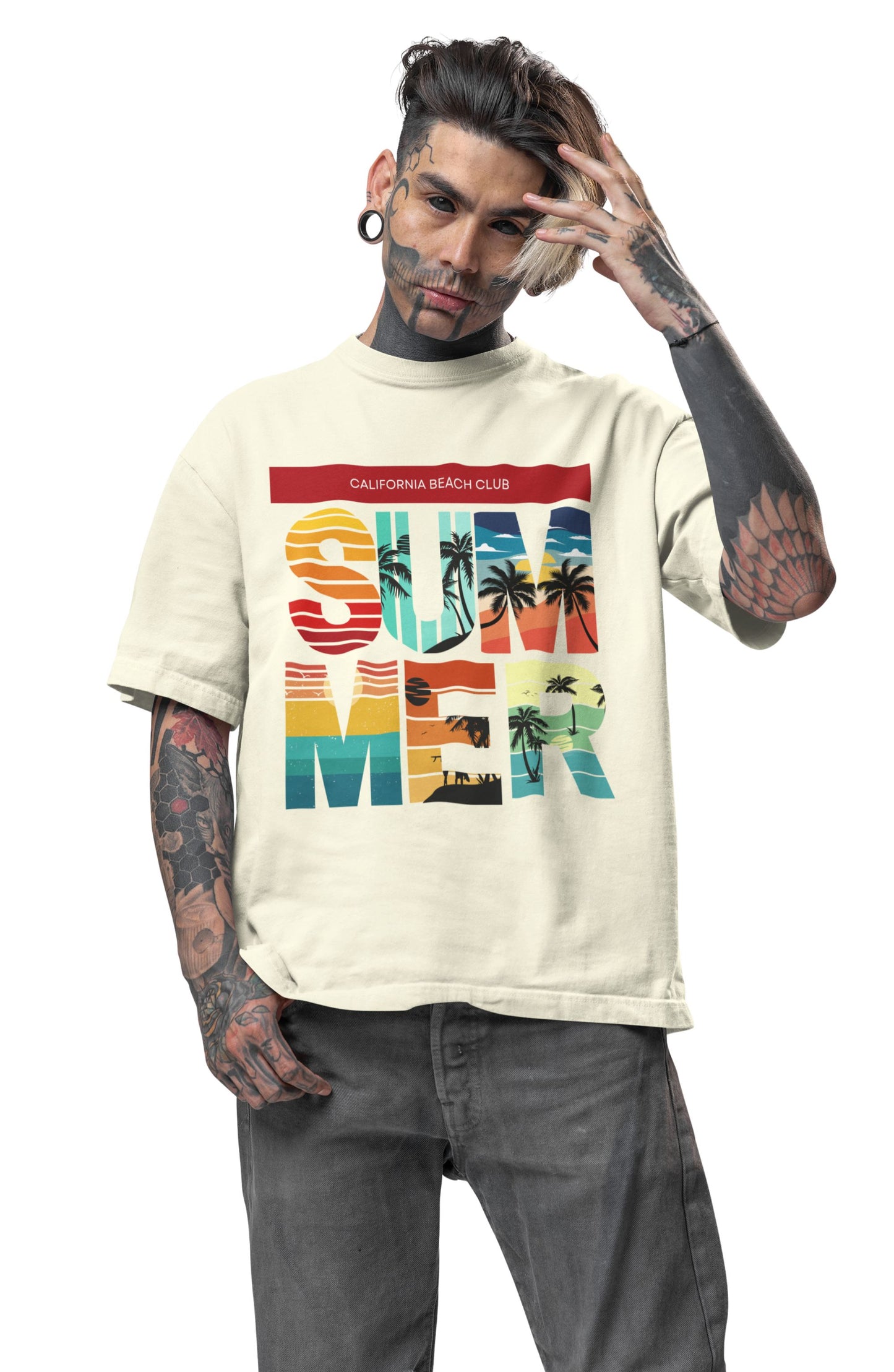 Oversized Drop Shoulder Men's Summer Beach Graphic Tshirt | Round Neck Printed t-Shirt 100% Cotton (240gsm) | Beach Wear Tshirt | Men's Printed Top