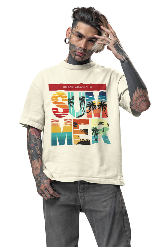 Oversized Drop Shoulder Men's Summer Beach Graphic Tshirt | Round Neck Printed t-Shirt 100% Cotton (240gsm) | Beach Wear Tshirt | Men's Printed Top