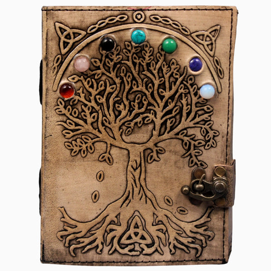Tree Of Life Stone Studded Genuine Leather Bound Journal Grimoire Office Diary