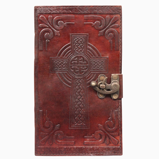 Genuine Leather Bound Journal Grimoire Cross Embossed Notepad Brown Notebook