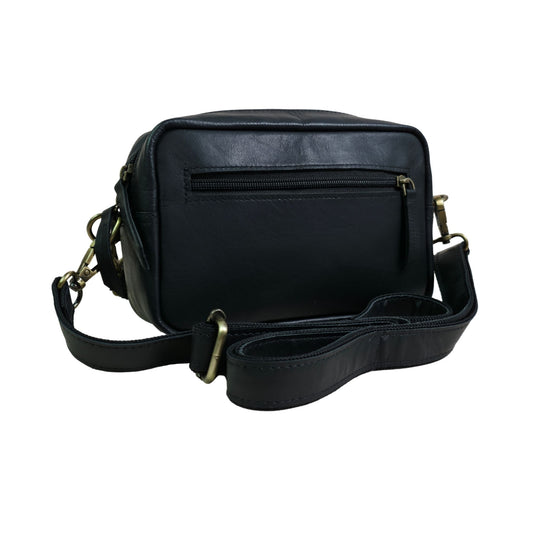 Unisex Genuine Leather Waist Bag & Crossbody Sling | 2-in-1 Travel Pouch with Adjustable Strap | Small Everyday Carry Bag Fanny Pack/Shoulder Bag for Men & Women (Black)