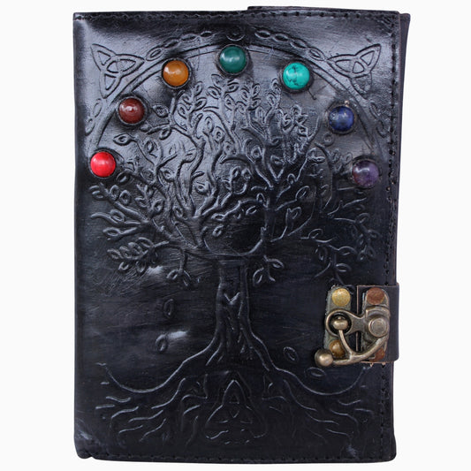 Black Cover Dairy Genuine Leather Bound Journal Stone Studded Tree Notebook