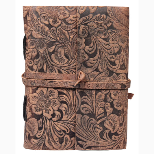 Genuine Leather Buff Garden Embossed Grimoire Journal Brown Plain Diary Notebook