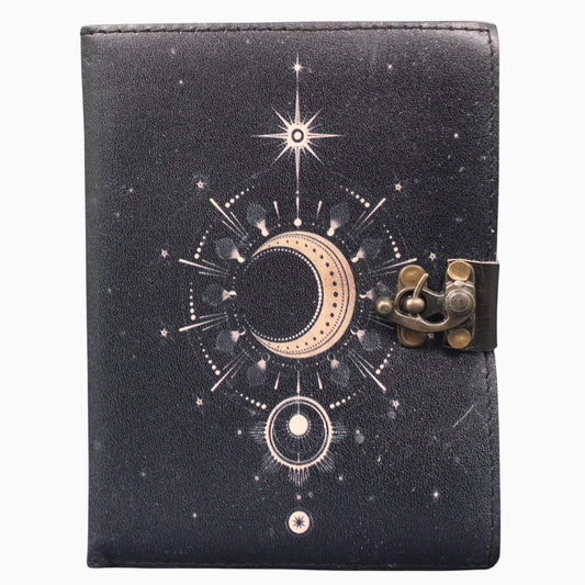 Celestial UV Print Genuine Leather Bound Grimoire Journal Black Cover Diary Book