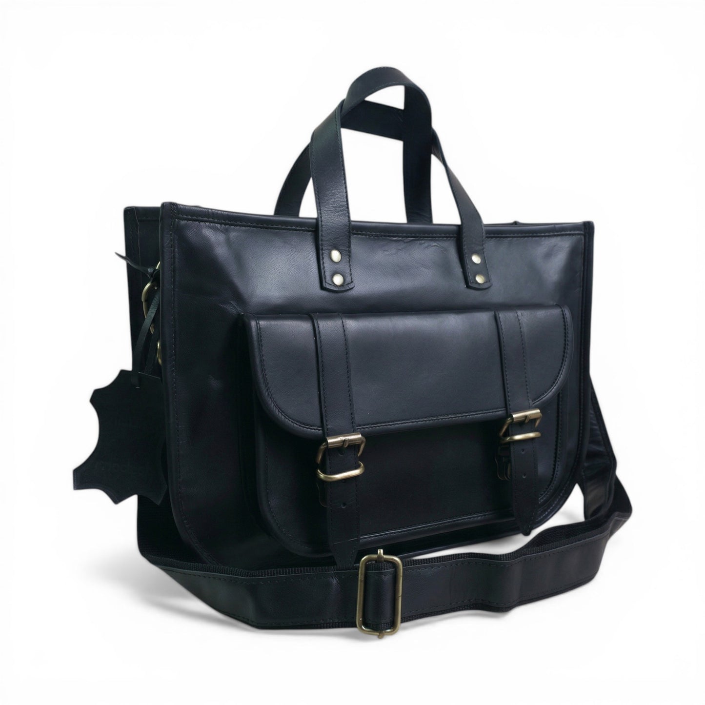 Madosh Genuine Leather Laptop Bag for Women – 15 Inch Tote & Briefcase with Shoulder Strap, Work Office Handbag, Messenger Laptop Bag– Black