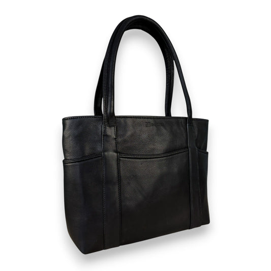 Genuine Leather Tote Bag for Women – Large Shoulder Handbag with Multiple Pockets | Work, Laptop & Travel Purse | Stylish Classic Bag for Office, Casual, Business, Gift (Black)