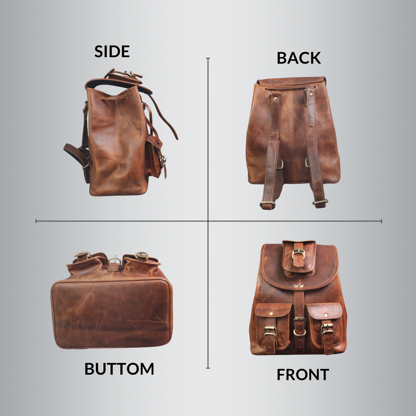 Brown Genuine Leather Laptop Backpack Sports Hiking Daypacks Carryall Rucksack Casual Shoulder Bookbag