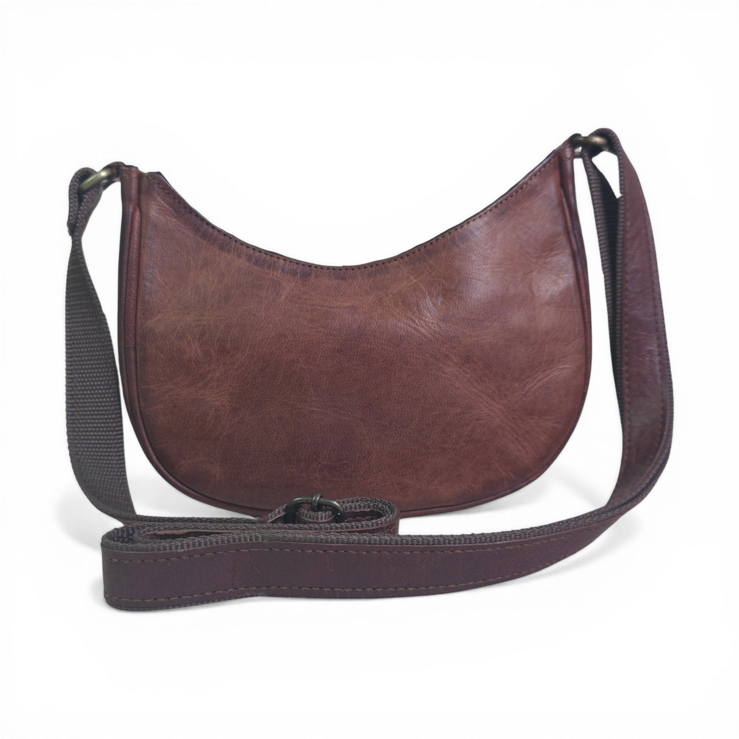 Madosh Genuine Leather Half Moon Crossbody Bag for Women – Small Crescent Shoulder Purse, Minimalist Brown Handbag