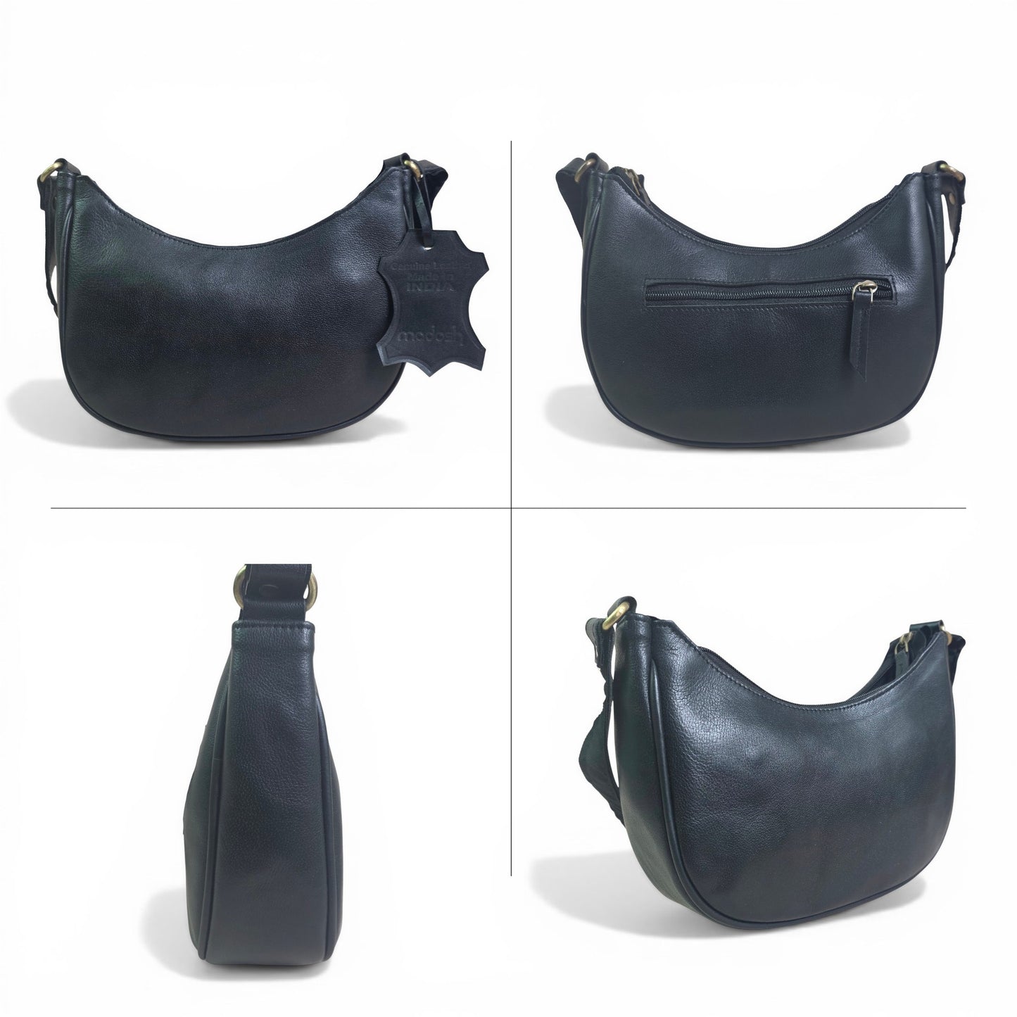Madosh Genuine Leather Half Moon Crossbody Bag for Women – Small Crescent Shoulder Purse, Minimalist Black Handbag
