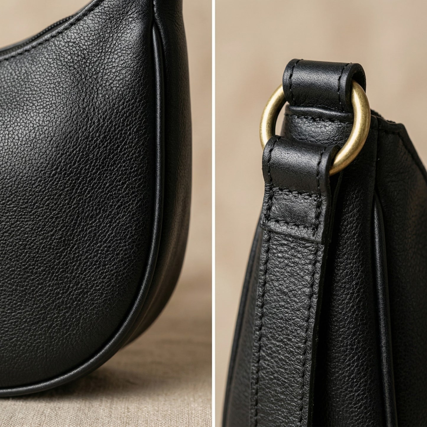 Madosh Genuine Leather Half Moon Crossbody Bag for Women – Small Crescent Shoulder Purse, Minimalist Black Handbag