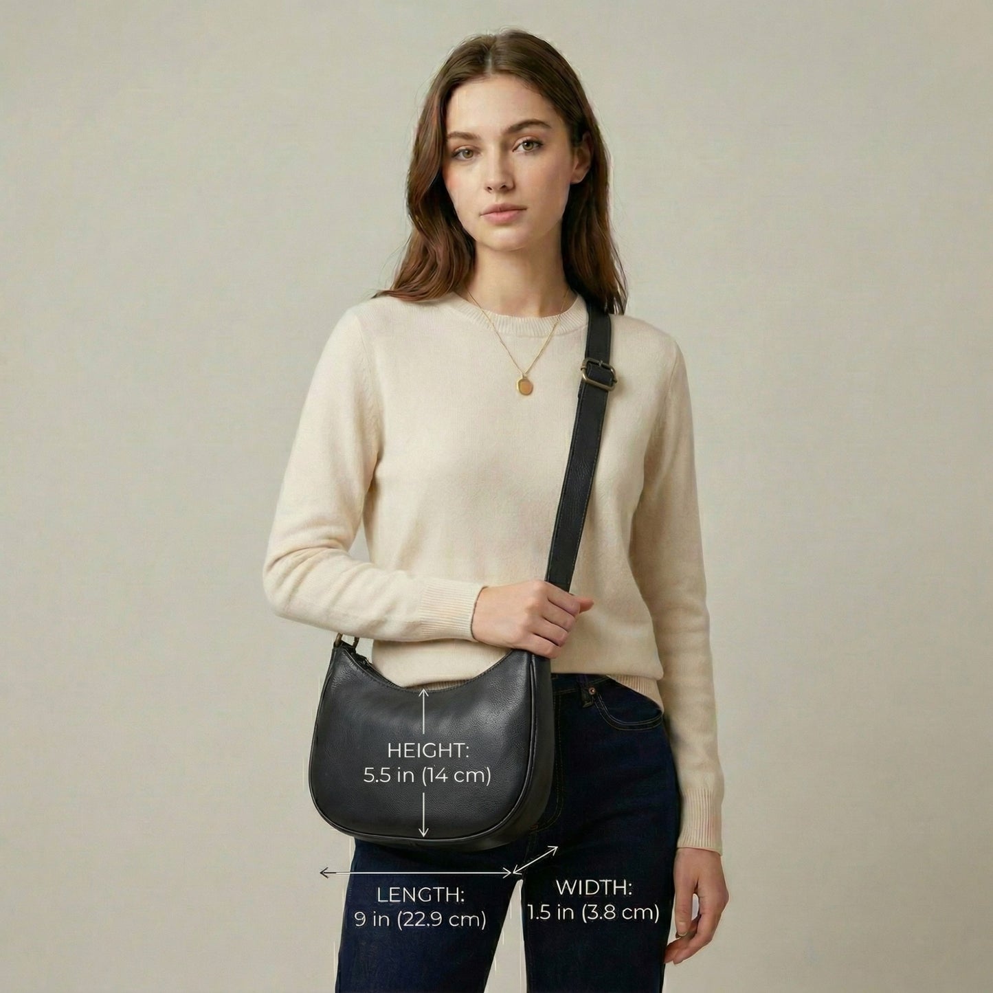 Madosh Genuine Leather Half Moon Crossbody Bag for Women – Small Crescent Shoulder Purse, Minimalist Black Handbag